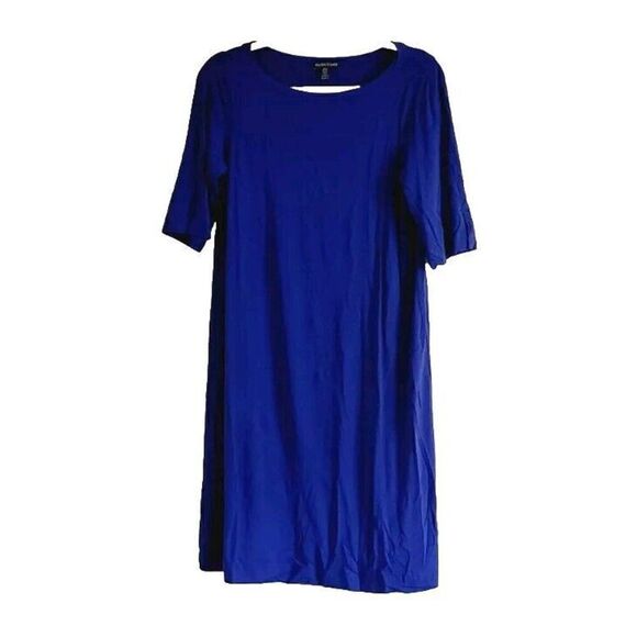 Eileen Fisher Stretch Jersey Knit Short Sleeve Dress Knee Length Blue Size XS - Picture 1 of 5